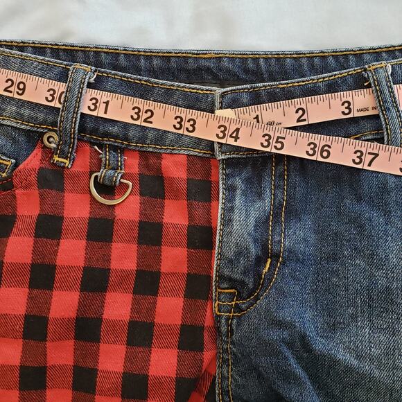 Blackheart Red & Black Buffalo Plaid Panel Low Rise Shorts Juniors 9 Summer - Picture 6 of 11